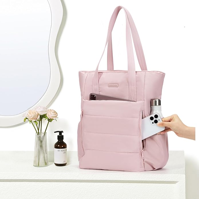NISHEL Travel Puffy Tote Bag For Women, Ultra-Lightweight Large Tote Purse For Office Day And a Short Weekend Getaway