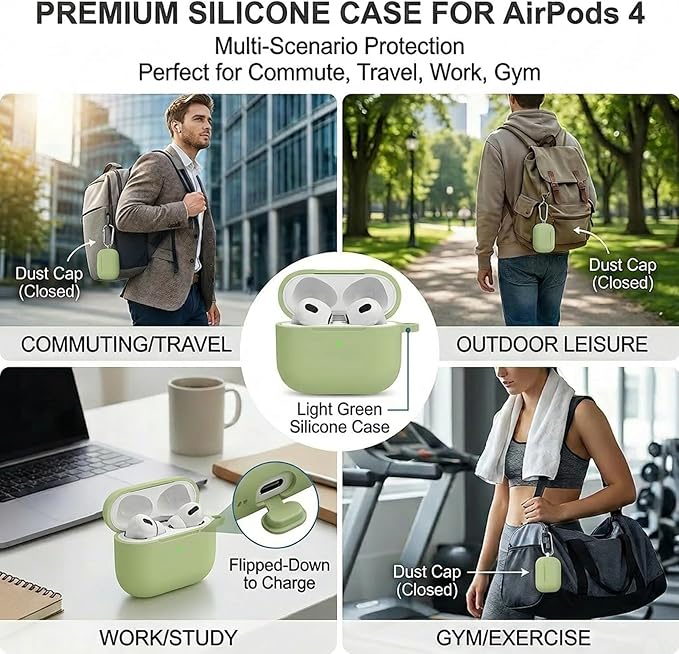 for Airpods 4th Case Cover,Come with Cleaner Kit,Soft Skin Silicone Case Cover with Keychain,Full Protective Case for Men and Women,Compatible with AirPods 4th Generation Case,Matcha Green