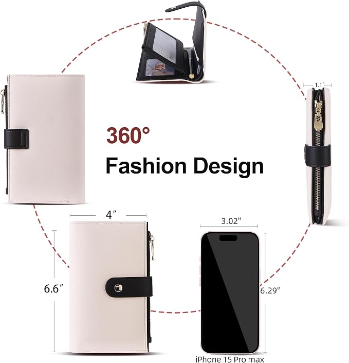yiijay Wallet Women RFID Blocking Multi Cards Wallet Credit Card Holder for Women Large Capacity Lady Leather Trifold Travel Wallet with Pen Holder