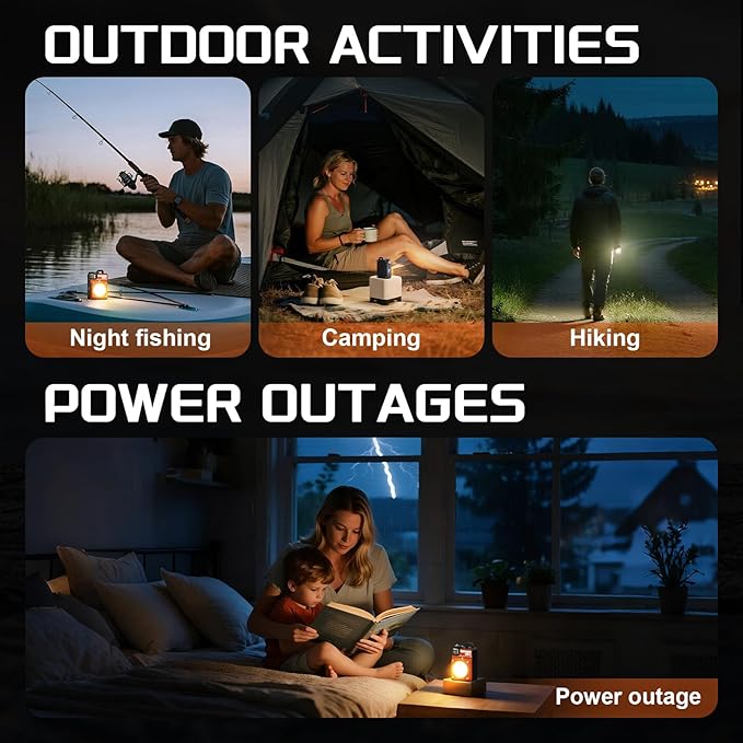 Portable Camping Light, 3500LM Adjustable LED Camping Lantern Rechargeable with 2.5-15H Runtime&Screen, Alloy Waterproof Camp Light for Power Outages, Emergency, Hurricane(Orange)
