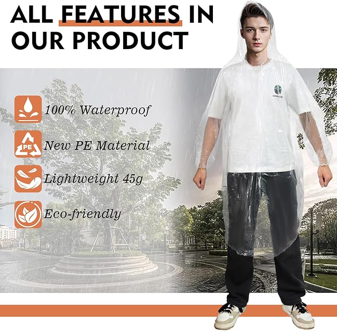 Ponchos Family Pack, Rain Poncho for Adults and Kids Disposable Emergency Rain Ponchos
