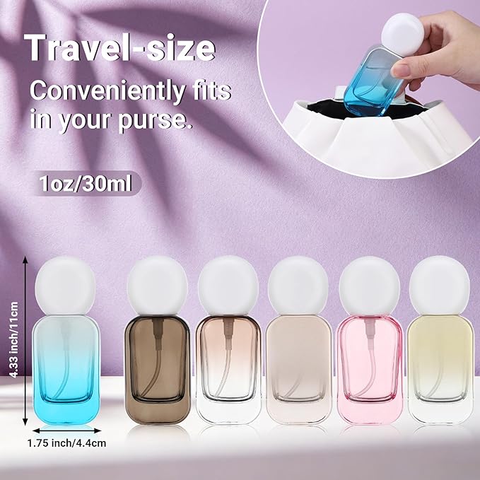 Segbeauty 1oz Fine Mist Glass Spray Bottles Empty for Travel, 2pcs Square Blue Perfume Refillable Travel Size Spray Bottle with Round Cap, 30ml Perfume Atomizer Sprayer, Small Liquid Containers Bottle