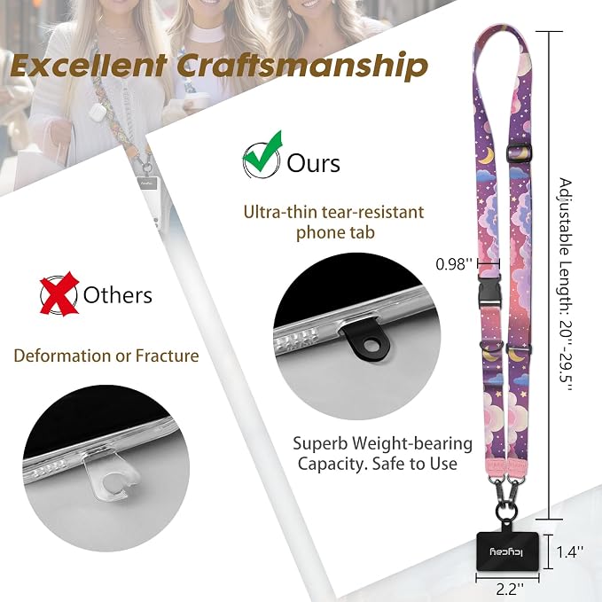 Icycay Phone Lanyard Crossbody, Clouds Cell Phone Strap for Around The Neck Adjustable, Anti Theft Cute Lanyard for ID Holder Keys Accessories Travel Essential