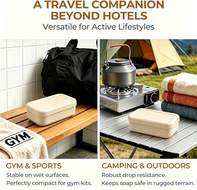 AIMAIAIMAI Silicone Shampoo Bar Travel Case with Drain Pad – Leak Proof Bar Soap Travel Case for 2 Bars, Shampoo & Conditioner Bar Holder for Camping, Gym | 1 Pack, Off-White