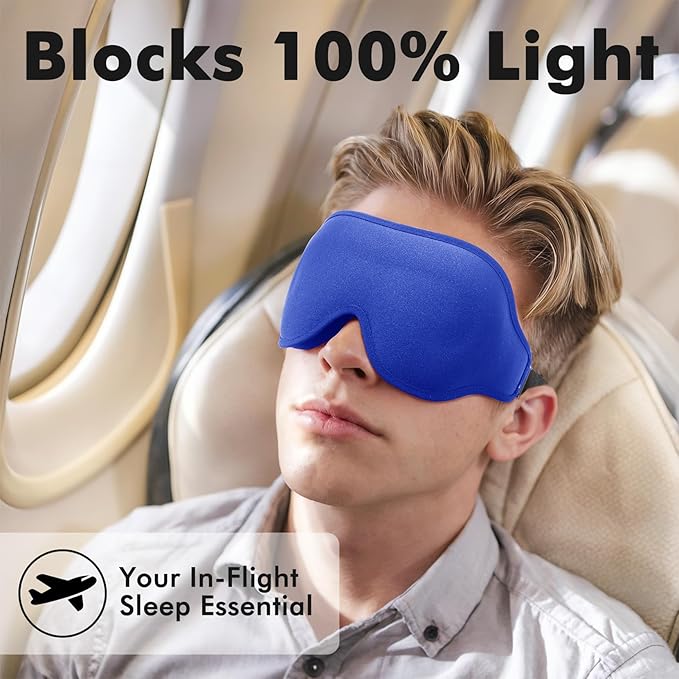 Sleep Eye Mask for Men Women, Weighted Sleeping Mask for Side Sleeper, Travel Blackout Night Blindfold Eye Shade Cover with Adjustable Strap (Sapphire, 4.6oz)
