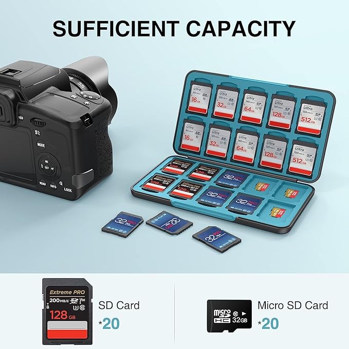 HEIYING Memory Card Case for SD/TF Cards,Portable SD Card Holder Storage Case Compatible with 20 SDXC SDHC and 20 TF Cards Slots