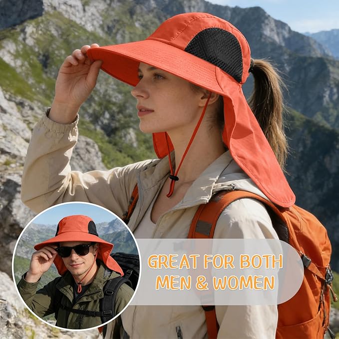 Sun Hat for Men Women with Neck Flap,UPF 50+ UV Protective Hiking Fishing Hats,Wide Brim Sun Hat for Women&Men