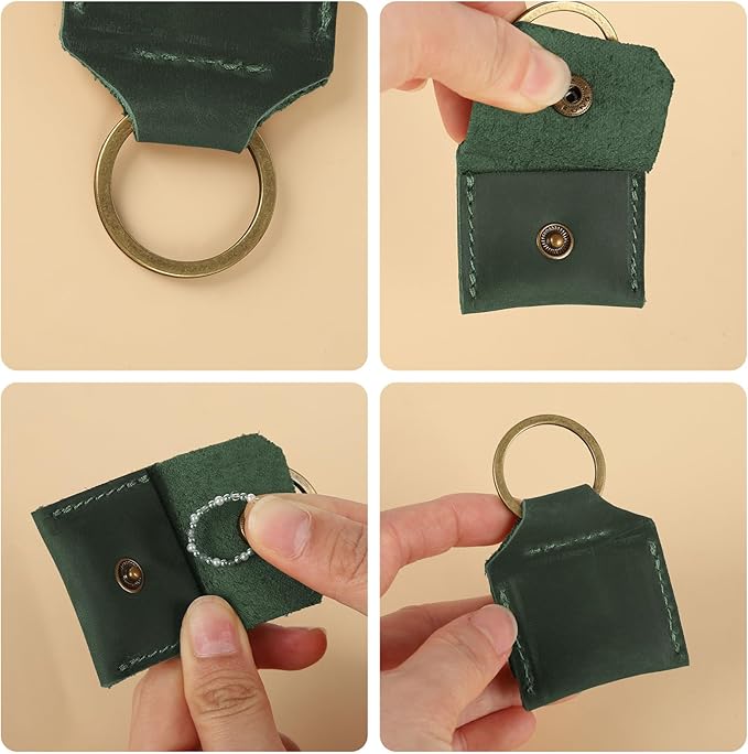Jack&Chris Genuine Leather SD Card Holder Keychain, Anti-Shock Anti-Dust SD Card Case, Portable Camera Accessories for SD CF CFexpress Micro SD Nano SIM and Micro SIM Cards, Green 2 Packs