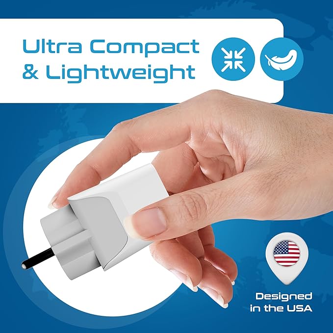 Ceptics Schuko, Germany, France, Spain Travel Adapter Plug with USB-A+USB-C- Usa Input Type E/F - Ultra Compact Perfect for Cell Phones, Laptop, Camera Chargers, iWatch, iPad, iPhone and More (CTU-9)