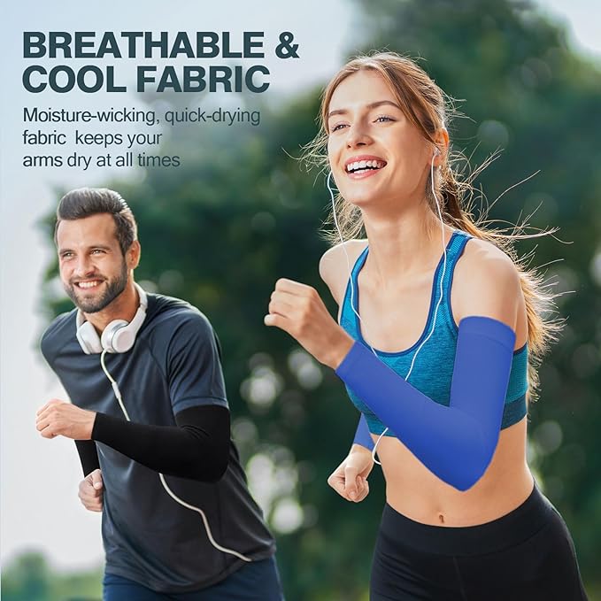 2 Pairs UV Protection Cooling Arm Sleeves Compression Sun Sleeves for Men Women Youth, Tattoo Cover Up, UPF 50