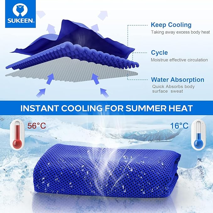 Sukeen Cooling Towels 10 Pack (40"x12"), Cooling Towels for Neck and Face, Ice Towel for Hot Weather, Gym Towel, Microfiber Sweat Towel for Gym, Yoga, Sports, Golf, Camping, Running, Fitness, Workout
