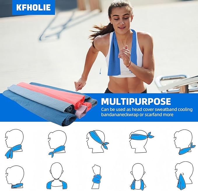 2 Cooling Towels 40''x12'',Cooling Towels for Neck and face Ideal for Gym, Yoga, Sports, Fitness, Running, Traving,Camping,Instant Relief Heat and Sweat,Stay Cool and Comfortable(2, Blue)