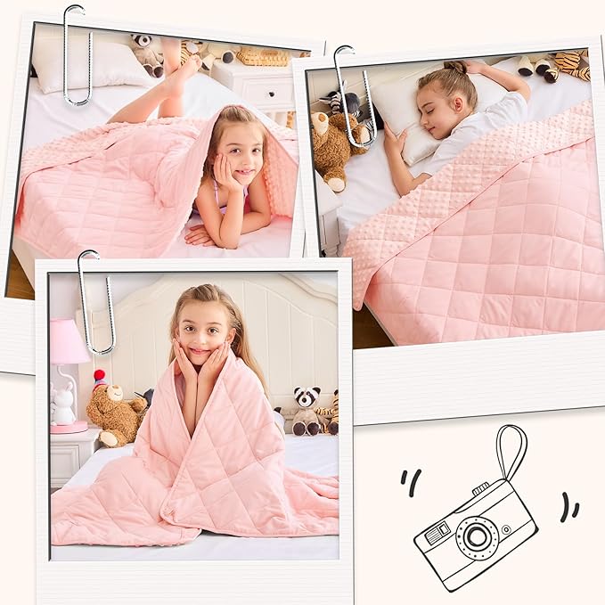Pink Weighted Blanket Kids 10lbs, 40"x60", Twin Size Breathable Cooling Minky Heavy Throw Blanket for 80-120lb, Soft Winter Thick Big Blankets Weighted Comforter Gifts for Sleeping