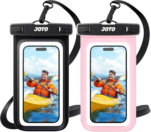 JOTO 2 Pack Waterproof Phone Pouch Case Up to 7", IPX8 Underwater Phone Case Cellphone Dry Bag for iPhone 17/Air 16 15 14 13 12 Pro Max Xs Max XR X 8 7 6S Plus SE/Galaxy S24 S23 S22 - Black & Pink