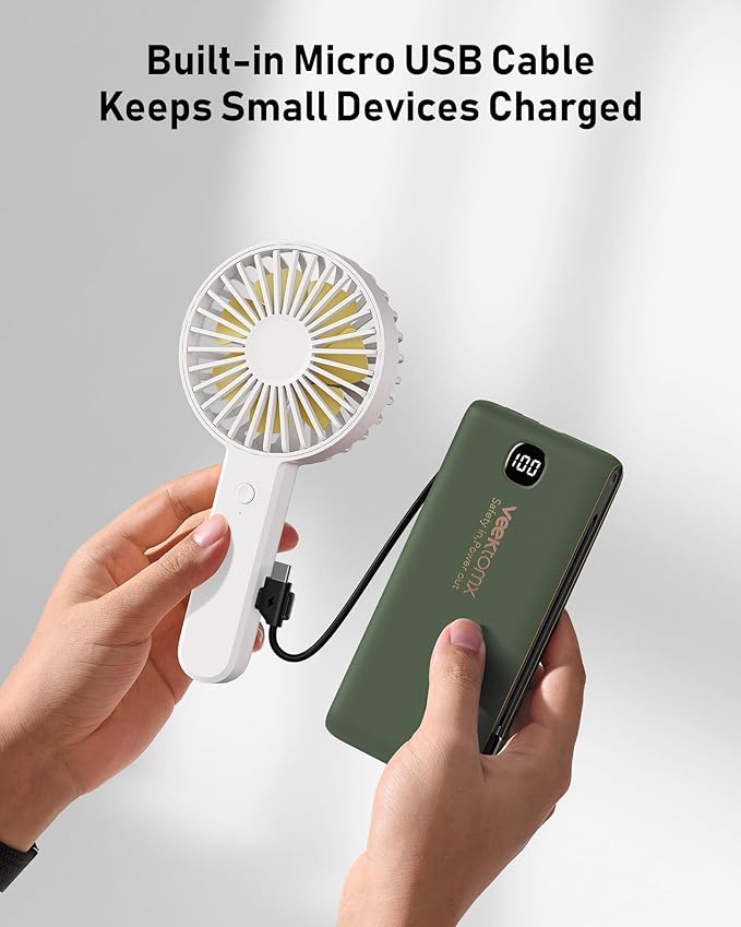 VEEKTOMX Portable Charger with Built in Cables 10000mAh, Power Bank for iPhone with AC Wall Plug, Fast Charging USB C Slim Battery Pack with LED Display Compatible with iPhone 17/16/15, Samsung