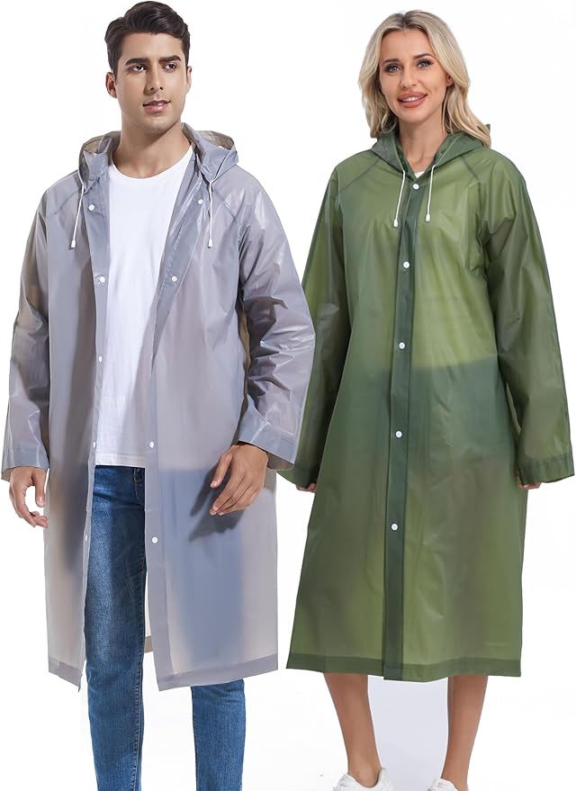 2PCS Rain Ponchos for Adults Reusable Rain Coats for Adults Rain Jackets Raincoats for Men Women