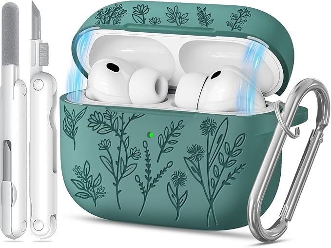 for Airpods Pro 3 Case with Magnetic Lid, Flower Engraved Cases for Apple AirPods Pro 3rd Generation 2025, Soft Silicone Cover for Women Girly with Cleaner & Keychain, Shockproof