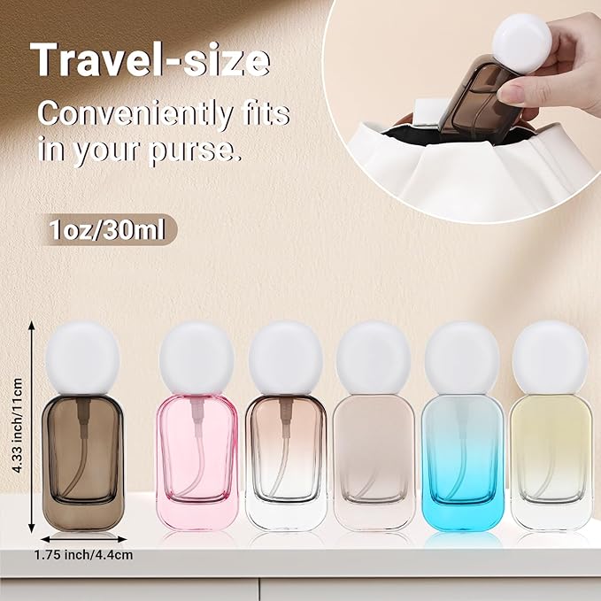 Segbeauty 1oz Fine Mist Glass Travel Perfume Spray Pump Bottles, 2pcs Square Black Refillable Perfume Atomizer with Round Cap, 30ml Empty Cologne Bottle Set, Portable Liquids Container for Travel