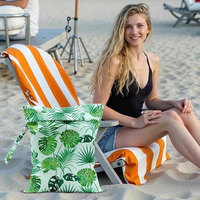 Palm Leaf Wet Dry Bags for Diaper Waterproof Swimsuit Washable Reusable Bag for Beach Diapers Dirty Yoga Gym Clothes Plant Gifts for Men Friend Women