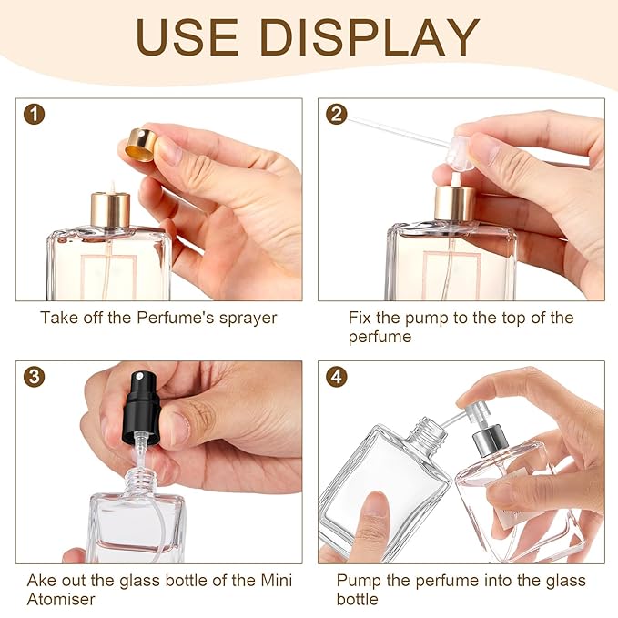 Domensi 30 Pcs 10/15/30/50 ml Glass Perfume Bottles Mini Glass Empty Spray Atomizer Bottles Bulk Refillable Perfume Dispenser Container with Pump Tool for Travel Skin Care (15 ml,Black)