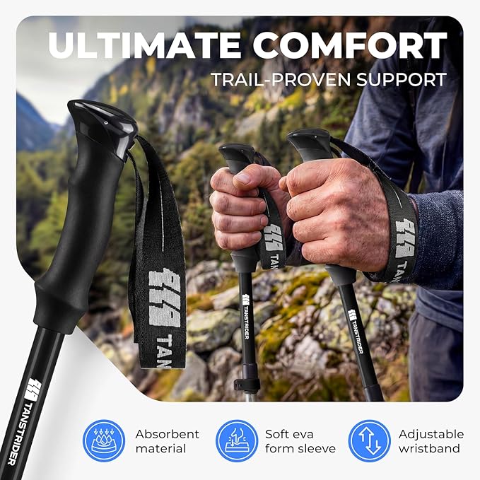 Trekking Poles for Hiking - Collapsible Lightweight 7075 Aluminum Hiking Sticks, 43-53 Inch Adjustable Tri-Fold Walking Poles with Anti-Slip EVA Grip for Men and Women