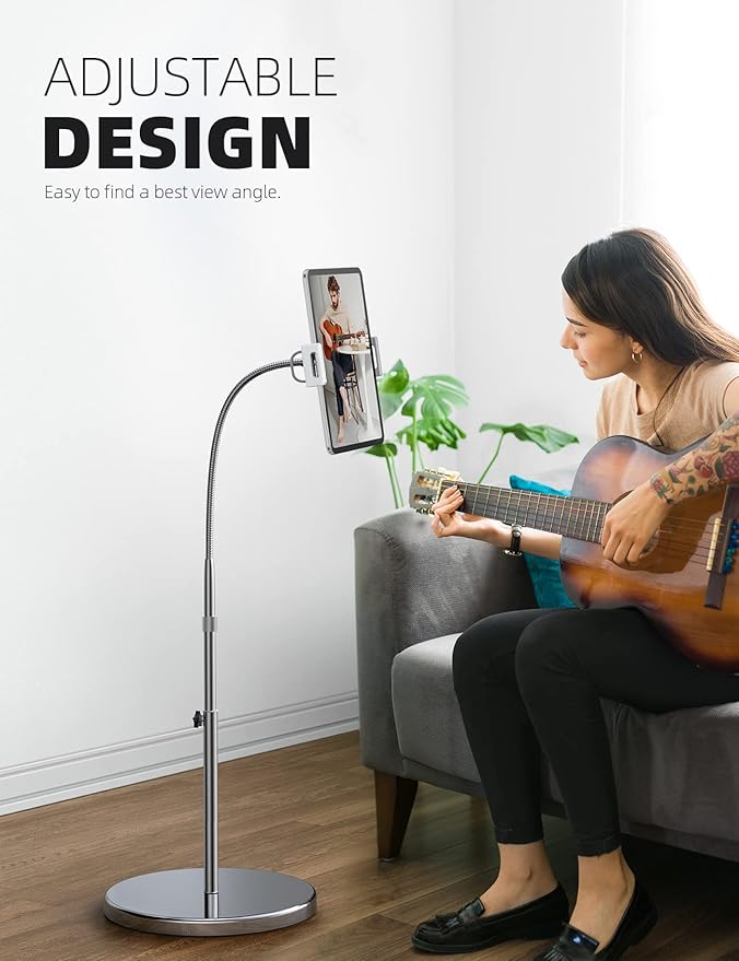 Lamicall Tablet Floor Stand Gooseneck - Swivel Tablet Holder Mount with Adjustable Height & 10.6lb Stable Base, for 4.7-13" iPad mini Air Pro 12.9/9.7, Tab, Kindle, iPhone Air 17 Pro Max, Phones