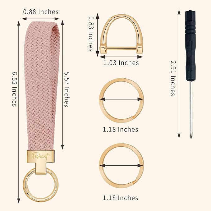 Fishent Stretchy Wristlet Keychain, Cute Key Chain, Woven Wrist Lanyard for Car Keys with 3 Keyrings and D-ring for Women Men