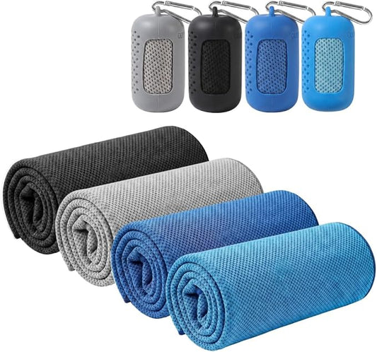 Cooling Towels for Neck and Face, 4 Pack 35.4"x11.8" Microfiber Ice Towel, Soft Sweat-Absorbing Breathable Chilly Towel for Sports, Gym, Running, Yoga, Camping (4, H)