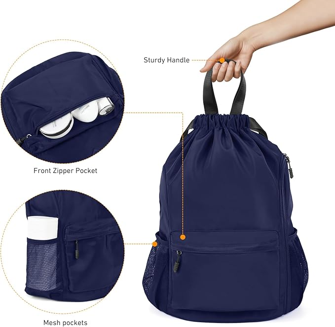 Valleycomfy Waterproof Drawstring Gym Backpack Bag for Men & Women,Sports Gym Bag with Side Pocket Orange