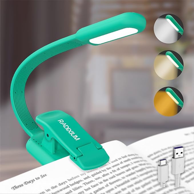 Rechargeable Book Reading Light at night in Bed, Eye Caring 9 LED with 9 Color Temperatures, Stepless Dimming Brightness, Clip on Book Light, Prefect Elegant White Gift for Book Lover.(green)