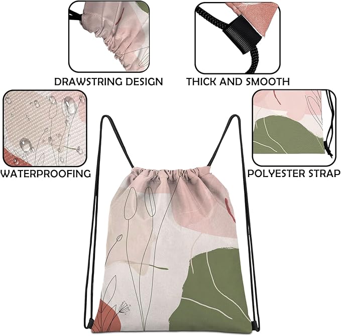 Drawstring Backpack Draw String Sports Bags for Gym Travel Beach Waterproof Cute Sackpack Men Women (13"×17")-Pink