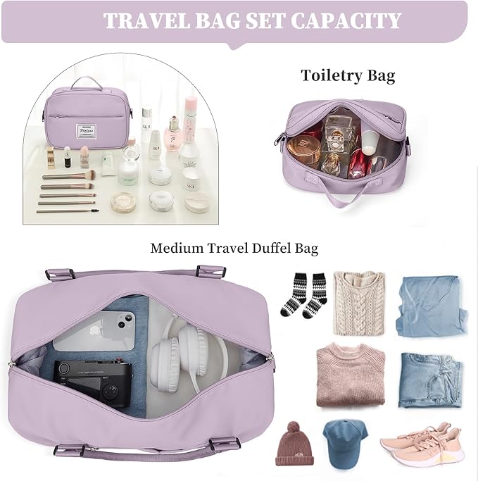 Weekender Bags for Women,Personal Item Travel Bag with Shoes Compartment,Overnight Travel Duffel Bag with Toiletry Bag,Medium