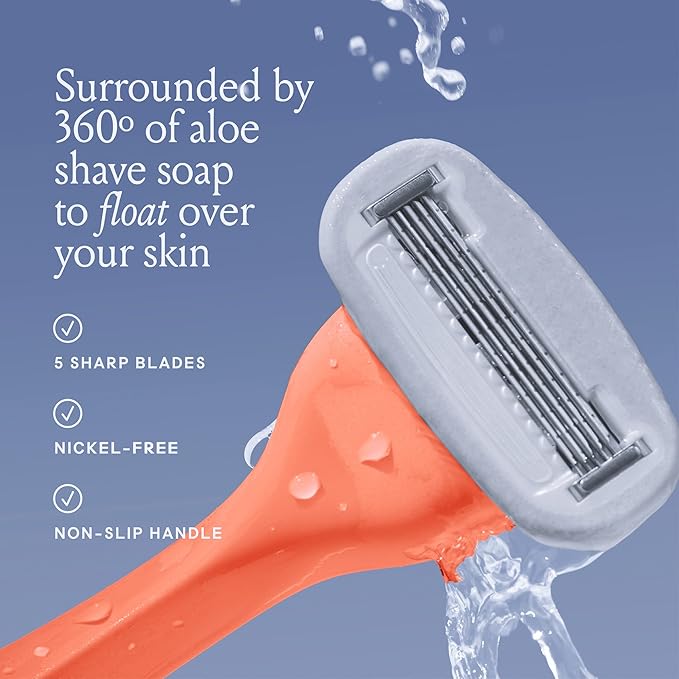 Billie Razors for Women Shave Kit – Women’s Razor + 4 x 5-Blade Razor Refills + Magnetic Holder – Malibu,(Pack of 12)