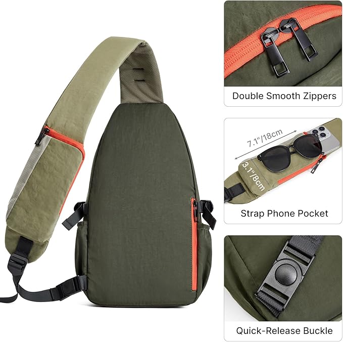 G4Free Sling Bag for Men Women, RFID Blocking Crossbody Bags, Hiking Daypacks Small Sling Backpack Chest Shoulder Bag Travel - Dark Green