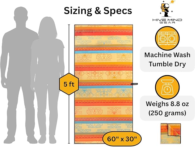 Travel Towel – Packable, Lightweight, Quick-Dry, Fade Resistant, Sand-Repellent – Soft Microfiber Towel for Travel, Backpacking, Beach, Pool, Outdoors – Double-Sided Print – 60” x 30”