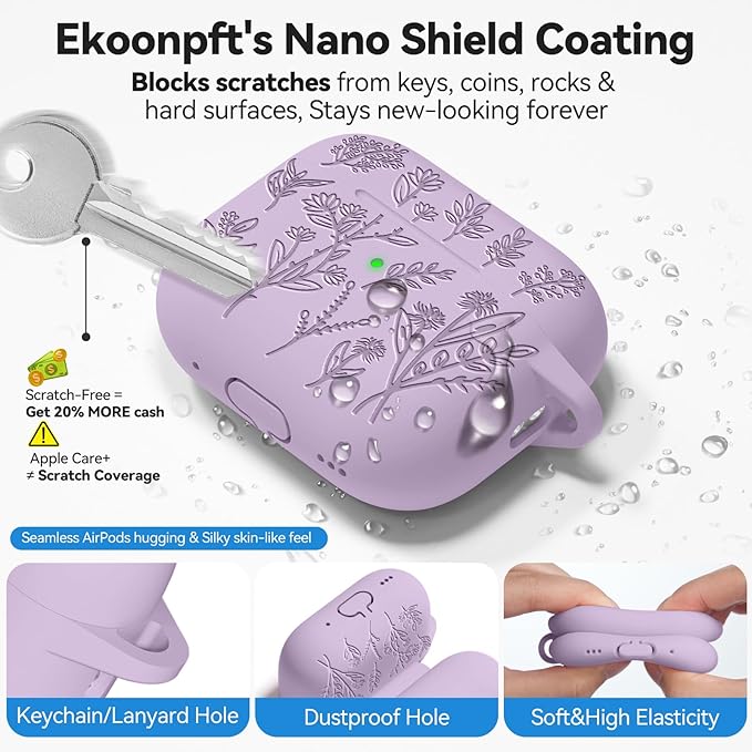 for Airpods Pro 3 Case, Flower Engraved Cases for Apple AirPods Pro 3rd Generation 2025, Soft Silicone Cover for Men Women Girly with Cleaning Kit & Keychain, Anti-Scratch, Shockproof