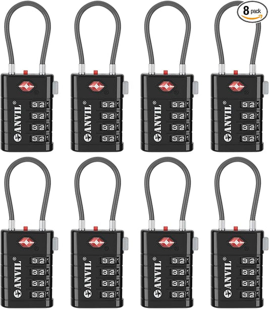 ANVIL TSA Approved Luggage Locks with Search Alert Indicator, 4-Digit Combination Suitcase Lock, Advanced TSA008 Core Heavy Duty Anti-Theft Travel Lock for Double Zippers, Backpacks