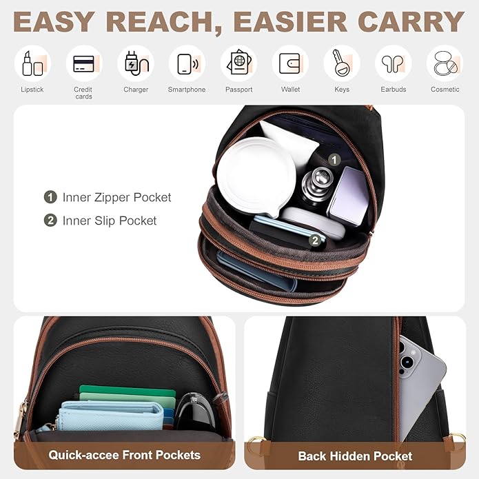 SYTRAH Anti Theft Sling Bag for Women, RFID Crossbody Purses Convertible Sling Backpack, Cross Body Purse Chest Bag