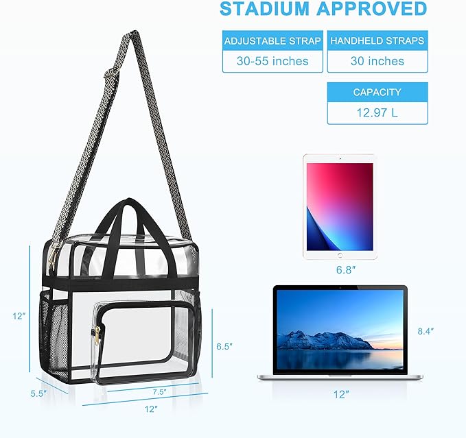 Bagenius Clear Tote Bag Stadium Approved, Game Day Satchel Bag with ‌Non-detachable Reinforced Strap for Concert, Work, Sport