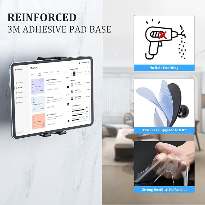 OHLPRO Tablet Wall Mount Holder, 360° Rotating iPad Wall Mount Holder with 3M Adhesive Base, Compatible with 4.7"-13" Devices Including iPad Pro, Mini, Air, Samsung, Kindle, Galaxy Tab