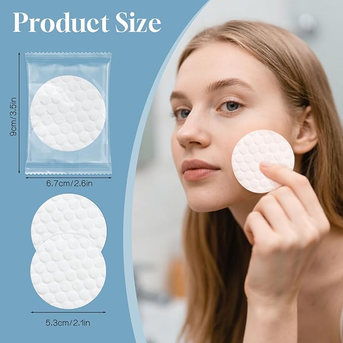 Travel Size Cotton Rounds Individually Wrapped Cotton Rounds Bulk Makeup Cotton Pads Soft for Most Skin Types Personal Care Kit Hotel Amenities (2 Pcs/Set, 50 Sets in Total)