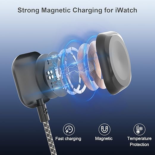Portable Multi Fast Charging Cable for Apple Watch Charger/iPhone Charger,Travel Essential 3 in 2 USB A/Type C/Lightning USB C Cord Compatible with iWatch Ultra/SE/11-1/iPhone 17-11/4FT