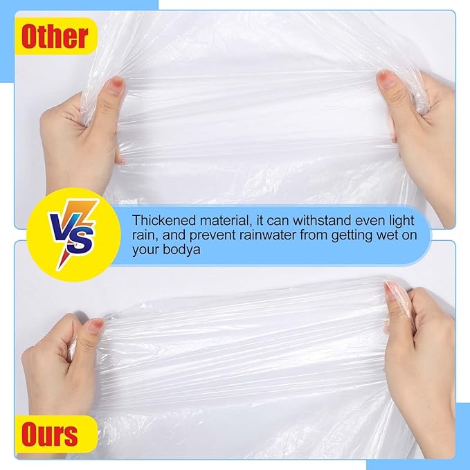 Handepo 150 Pack of Adult Rain Ponchos with Hood, Disposable Rain Ponchos, Plastic Raincoat Poncho for Adult Homeless