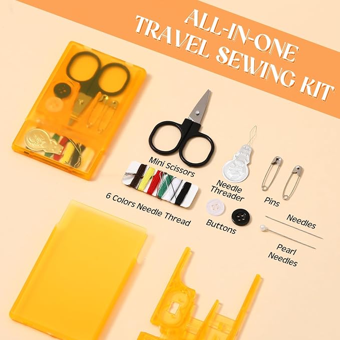 Knitgrip 25 Boxes Mini Travel Sewing Kit Quick Fix Sewing Kits Bulk Basic Portable Pre Threaded Needle Emergency Repair Tool for Adults DIY Handcraft Gifts Beginner Traveler Home Hotel (Orange)