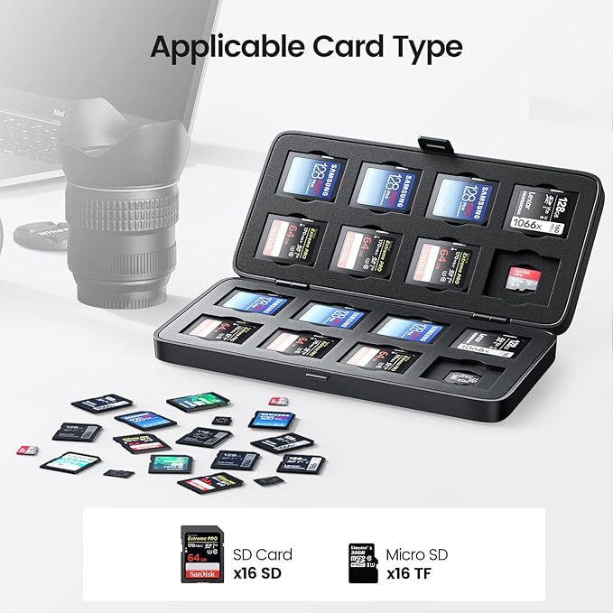 ORICO 32 Slots Memory Card Case, Waterproof & Anti-Shock Portable SD/TF Cards Holder for 16 SDXC SDHC + 16 TF Cards Slots Storage Case Camera Accessories for Photography MSCD-2 Black