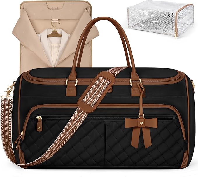 RAINSMORE Garment Bags for Travel Women Convertible Garment Duffle Bag for Hanging Clothes, Large Carry On Garment Bag with Shoe Bag & Wet Pocket, Foldable Dress Suit Business Travel Weekender Bags