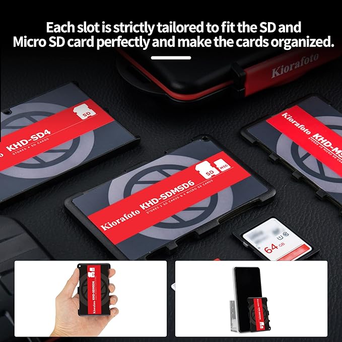 Kiorafoto KHD-SDMSD6 Easy Carry 4+2 Slots Slim Credit Card Size Lightweight Portable SD TF MSD Memory Card Case Storage Keeper Holder for 4 SD SDHC SDXC + 2 TF MSD Microsd Microsdhc Microsdxc Cards