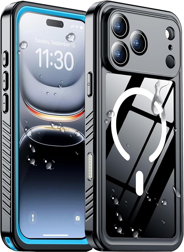 Magnetic Compatible with iPhone 17 Pro Case,Waterproof Built-in Screen & Camera Protector IP68 Underwater Full Body 17FT Military Dropproof Shockproof Phone Case 6.3"-Mag/Blue