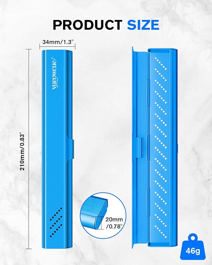 Toothbrush Case Cover for Traveling, Aluminum Toothbrush Holder for Manual Toothbrush + Mini Toothpaste, Portable Tooth Brush Storage Box for Camping Business Trip-Blue (1 Pack)