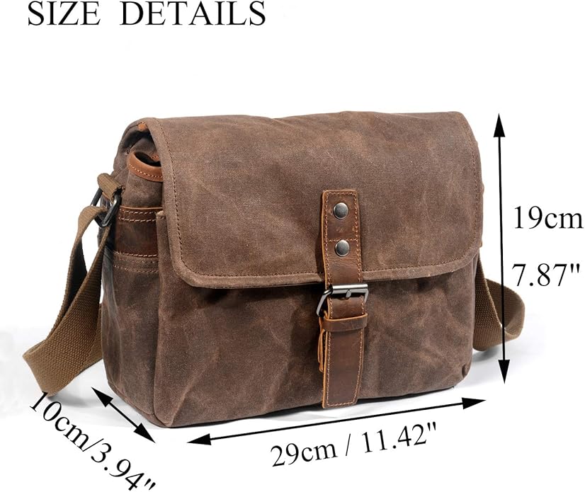 SLR Camera Bag, Waterproof Wax Canvas Bag Vintage Camera Case Messenger Bag with Interlayer Pad